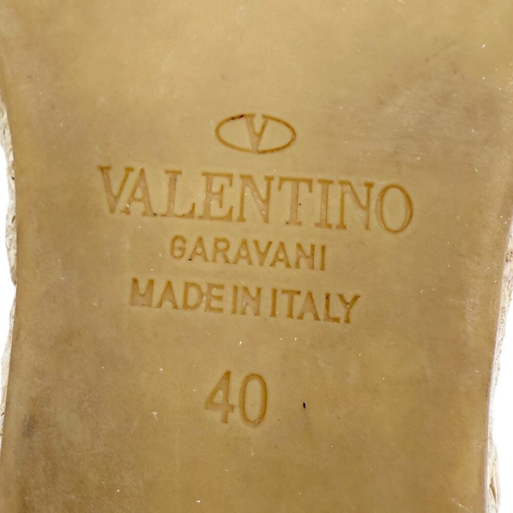 Valentino Rockstud Espadrille Wedge Sandals Nude Poudre Leather Size 40 US 10 - Picture 11 of 16